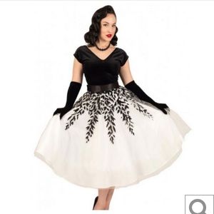 Tatyana Retro Black & White Velvet/Tulle Skirt